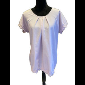 Womens Blouse Dusty Rose Pink Top Size ? 1X Lace Back & Hem Cap Sleeves